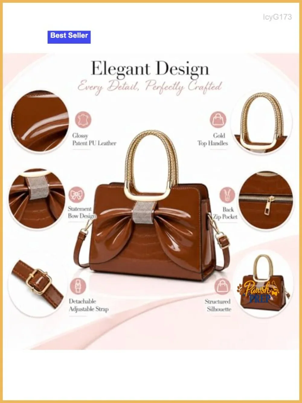 Glossy Patent Leather Top Handle Satchel Handbag with Adjustable Strap